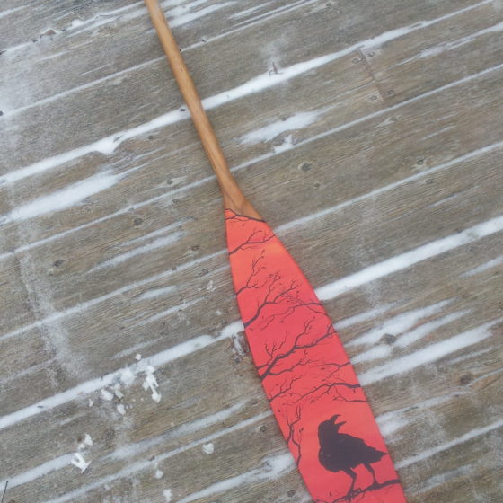 Hand Painted Canoe Paddle - Raven at Sunset - Image 2