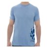 Front side: Blue Heather T-shirt with Profits of Paddling Meme Image and Badger Paddle Logo on a man's body