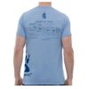 Back side: Blue Heather T-shirt with Profits of Paddling Meme Image and Badger Paddle Logo on a man's body