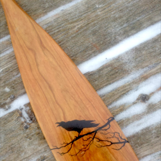 Hand Painted Canoe Paddle - Raven at Sunset - Image 3