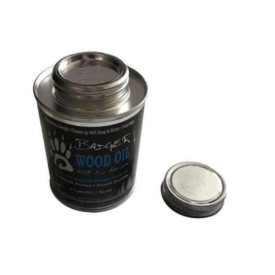 Badger Wood Oil Tin - 1/2 pint 236.5 mL with lid off
