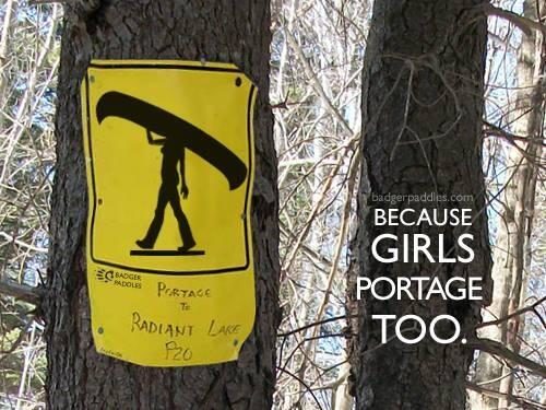 Girls Portage Too Poster - Woman Portaging Canoe Sign Meme