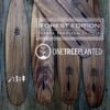Promotional image depicting an assortment of Tripper walnut canoe paddles with "Forest Edition Canoe Paddles by Badger®" and ONETREEPLANTED.ORG logos